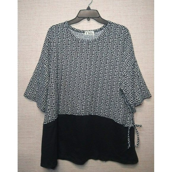 Elegant Black and white Monogram color block Blouse Plus Size 1X & 3X - Picture 2 of 8